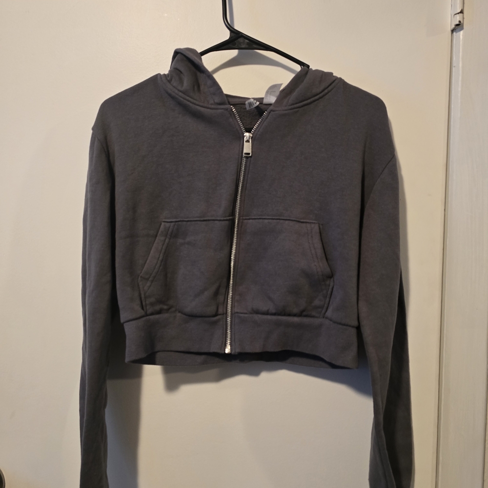 H&M Dark Gray Zippered Cropped Hoodie